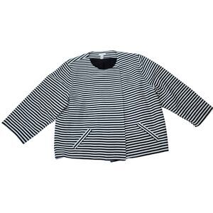 CHICO'S Black and White Striped Cropped Blazer Jacket 3/4 Sleeves Snap Sz 3 (XL)